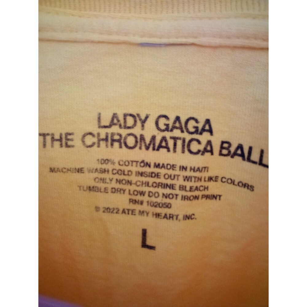 2022 LADY GAGA CONCERT TSHIRT Chromatica Ball Tour Date Cities Yellow Adult Sz L - Picture 3 of 6